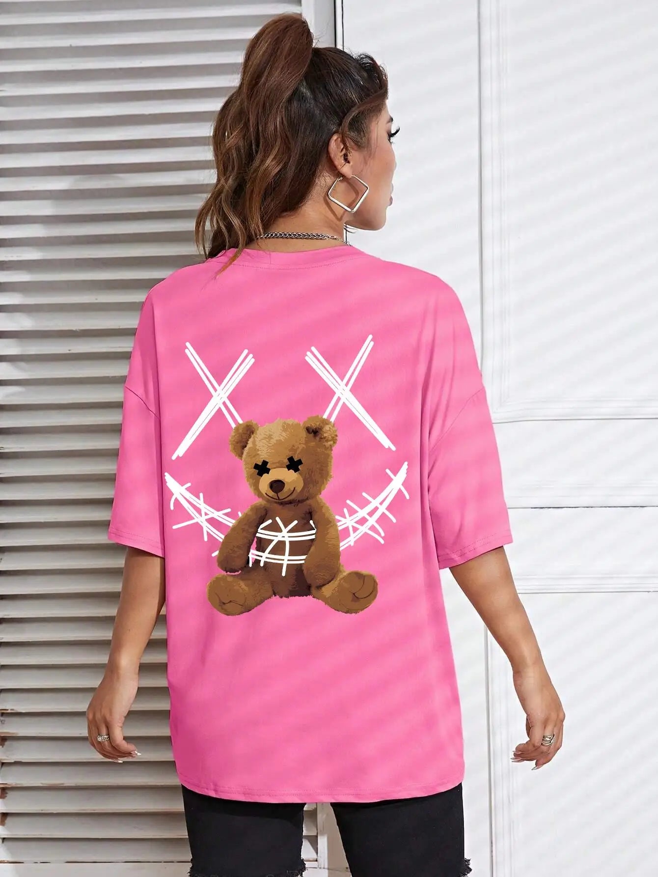 A Stuffed Bear Bound With A Bandage Print T-Shirts Female Casual Soft Tops Fashion Cool Tee Clothes Street Summer Short Sleeves