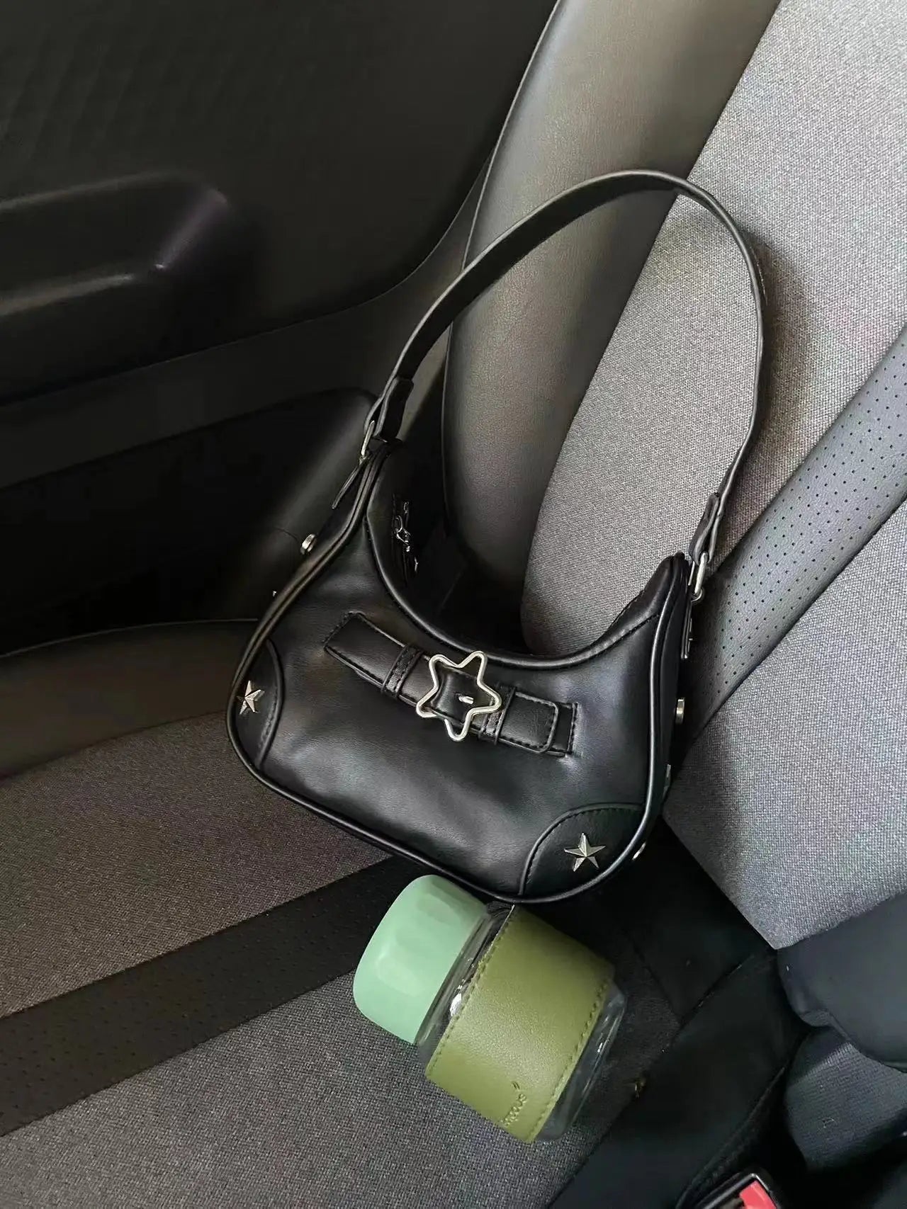 Vintage Korean Casual Cute White Star Shoulder Underarm Tote Bag Ladies Sling Bags Leather Zip Purses  Handbags Women