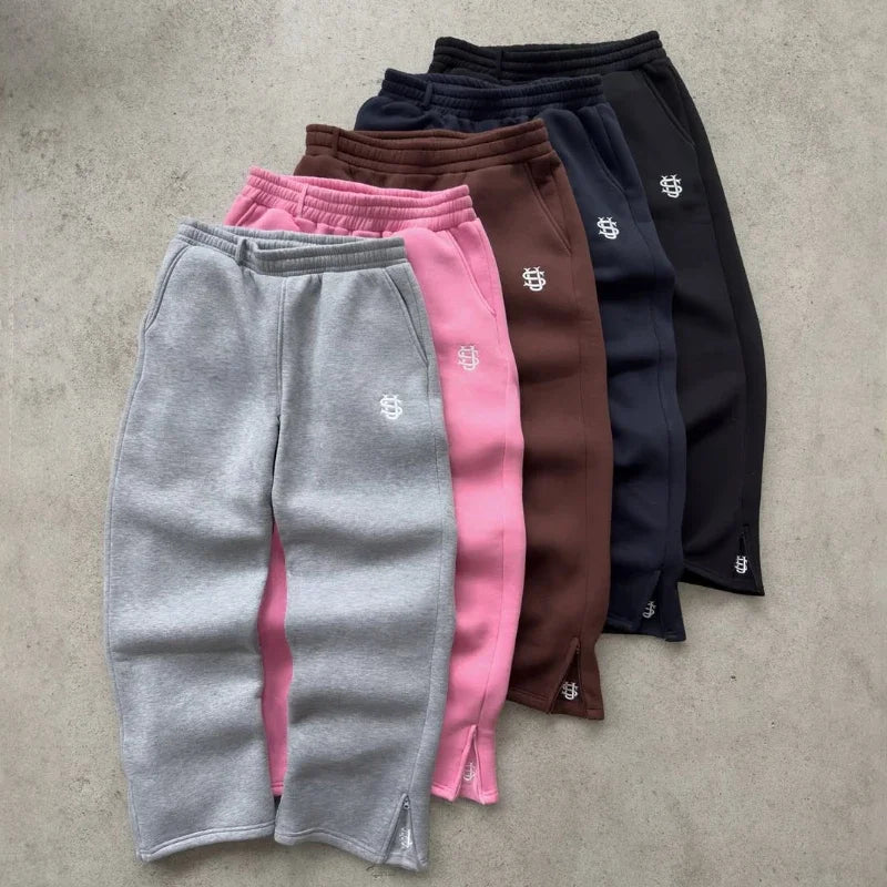 Fashion Embroidery Casual Slim Pants Y2k Street Wearing Solid Color Sport Pants Men And Women Couple Straight Leg Pants Hot