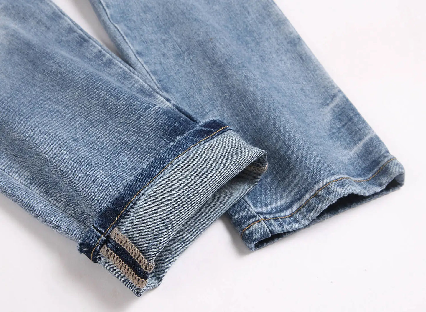 Current AM Brand Embroidered Distressed Patch High Street Youth Men's Slim Fit Skinny Pants