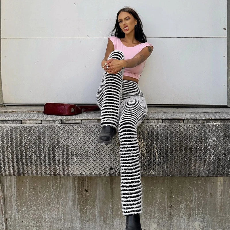 2025 Autumn Striped Long Pants Women Sexy High Waist Bodycon Leggings Y2K Streerwear Pantyhose