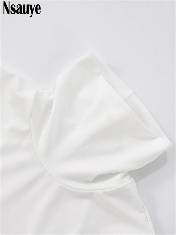 Nsauye Casual Solid White Women Basic Vest T Shirt Tank Tops Turtleneck Y2K Summer Clothes Skinny Mini 2025 Club Sexy Crop Tops