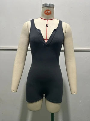 STYLISH LADY Solid Color Ribbed Playsuits 2025 Summer Women Sleeveless V Neck Bodycon Sexy Club Party Street Sports Overalls