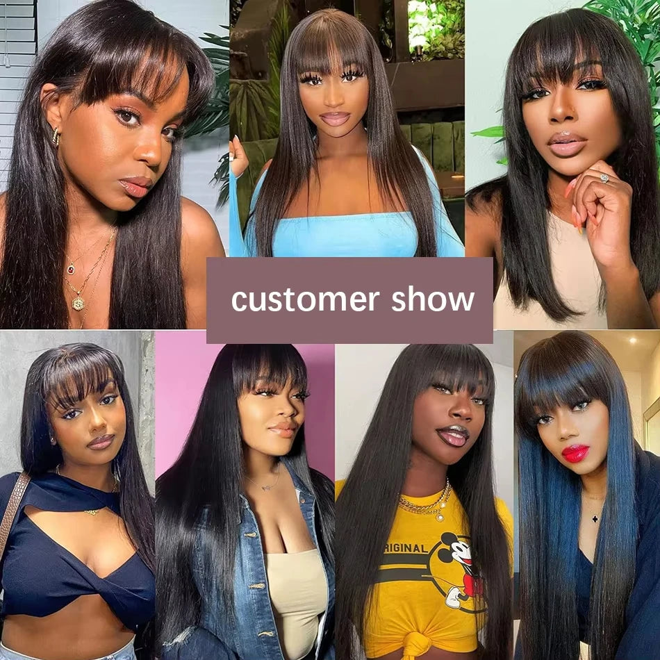 Straight Human Hair Wig With Bangs Fringe 3x1 HD Lace Frontal Wigs Bone Straight Glueless Front Wigs Human Hair Ready To Wear