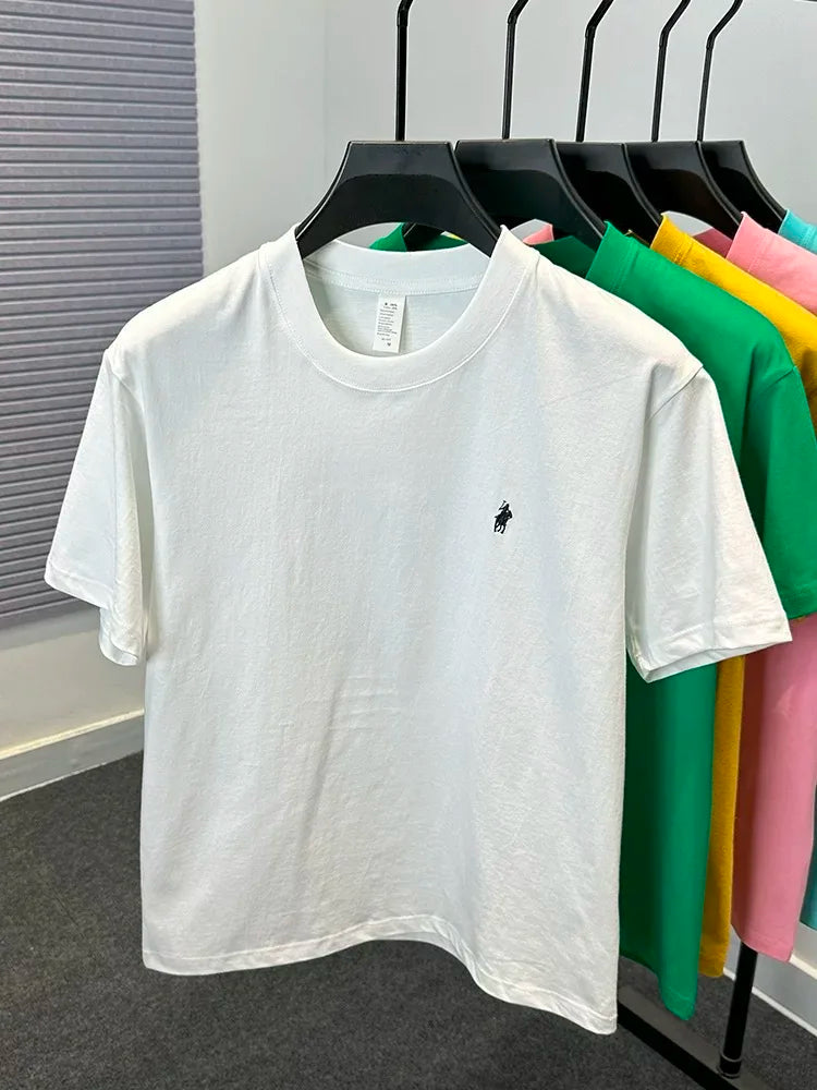 100% pure cotton short sleeve round neck men's T-shirt hot selling luxury brand summer exquisite pony embroidery breathable top