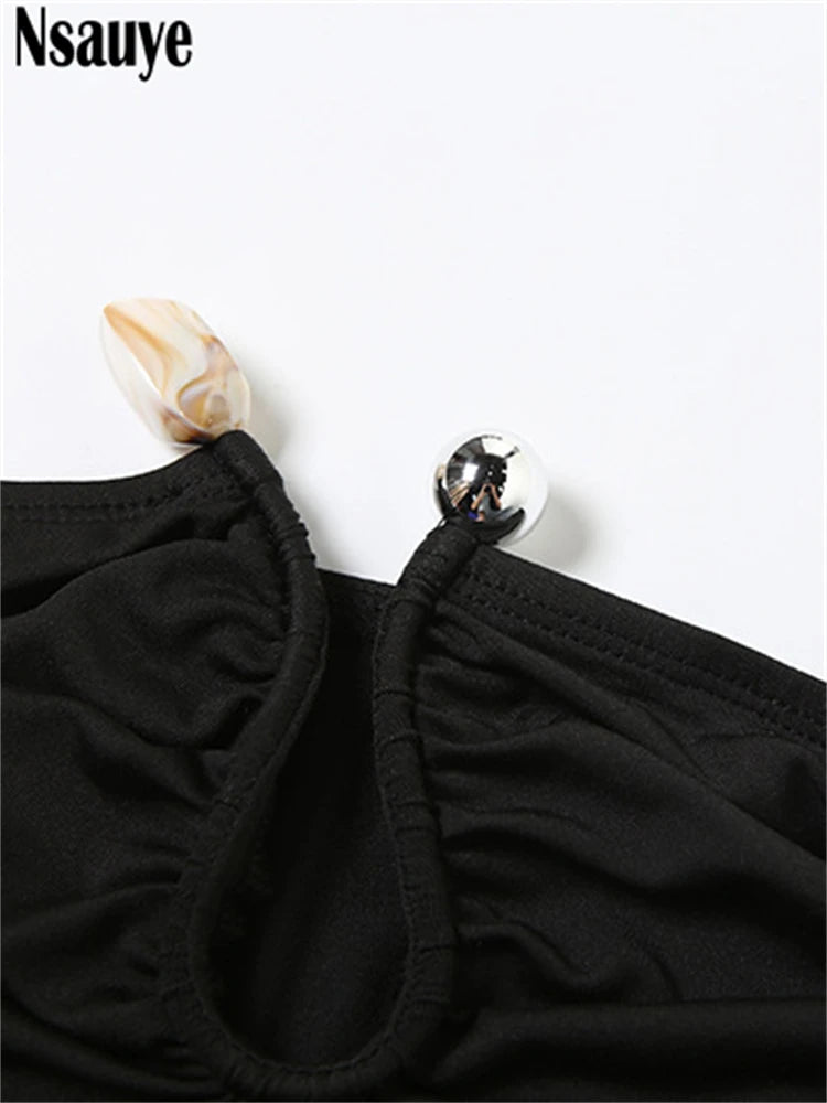 Nsauye Summer Women Casual Mini Skinny Black Y2K Fashion Ribbon Halter Crop Tops Sleeveless Sexy Club Strapless Tank Tops 2025