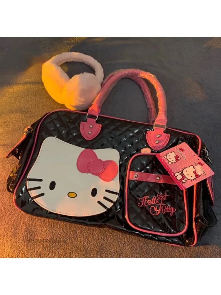 Sanrio Hello Kitty Large Capacity Crossbody Bag Pink Shoulder Bags For Women Y2k Sweet Girl PU Leather Handbag