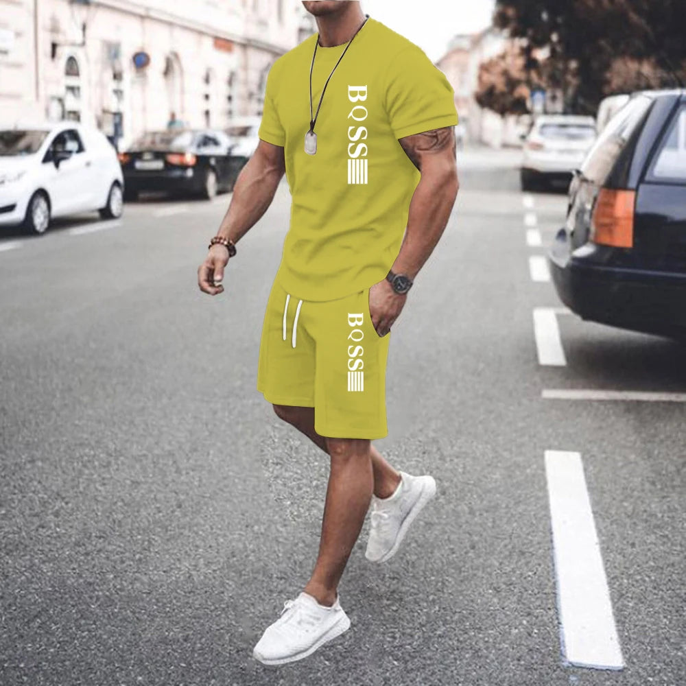 Men Sets 2 Piece Set T shirts Men Sport Set Casual Summer Clothing Y2K Tee Top Joggers Plaid Tshirt Men Shorts Outfit