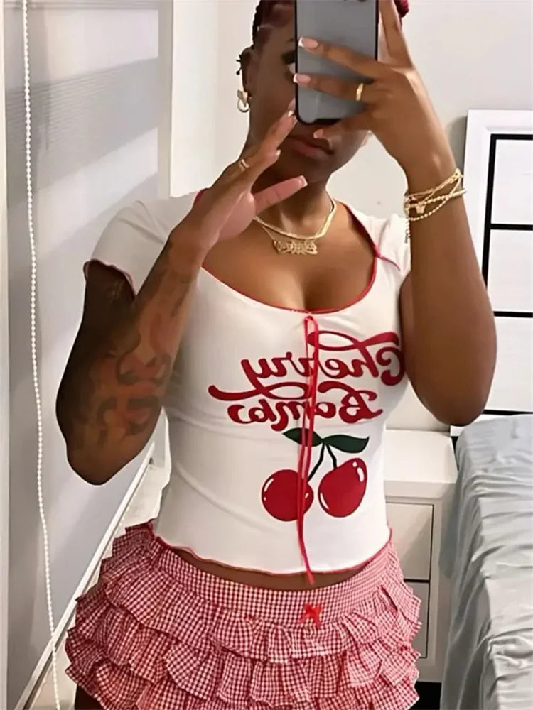 Weird Puss Y2K Tierred Shorts Women Summer Low-waist Plaid Sweet Cake Style Skinny Culotes Street Hottie Trend Party Clubwear