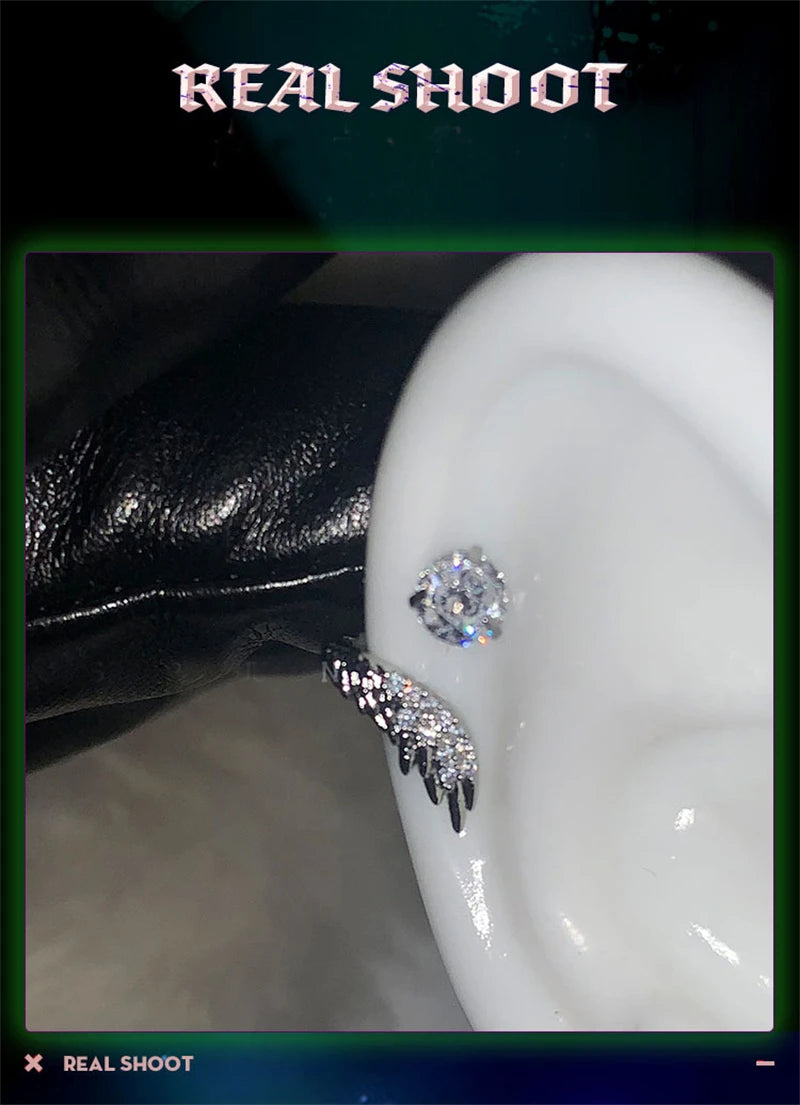 1pcs Silver Color Wing 316L Stainless Steel Ear Bone Nail for Women New Fashion Full of Rhinestone Earrings Accessories for Ear