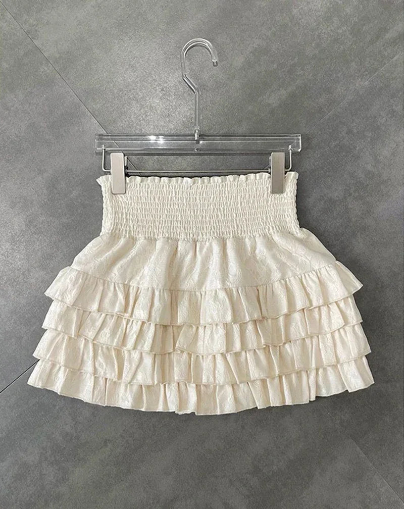 Streetwear Ruffles Mini Skirts Women Sweet Kawaii High Waist Lace A Line Skirt Summer Korean Fashion Black Ball Gown Skirts