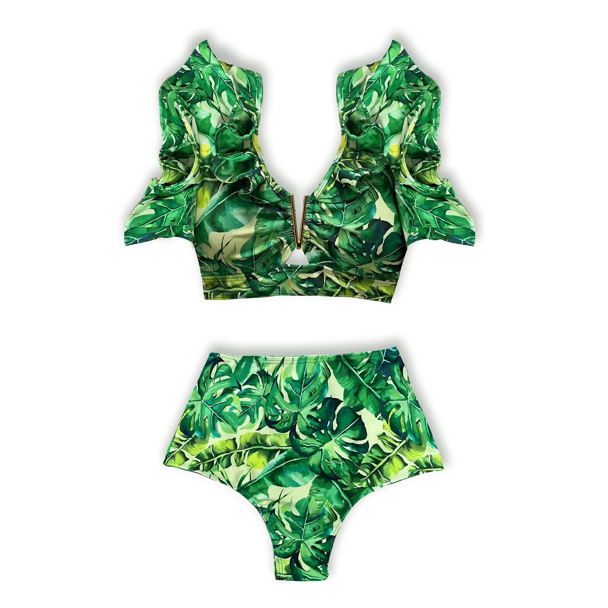 2026 High Waist Bandage Bikini Set For Women Floral Printed Ruffle Bikinis Push Up Strappy Brazilian Biquini Swimwear Swimsuit