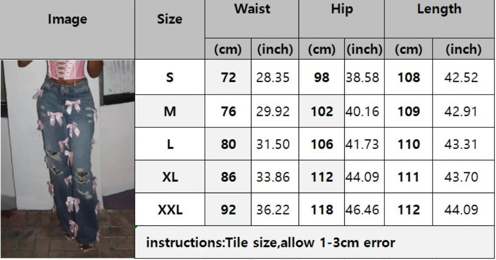 HLJ&GG Y2K Fashion Bow Sweet Straight Jeans Pants Women High Waisted Button Pocket, Hot Girl Streetwear Bottoms 2025