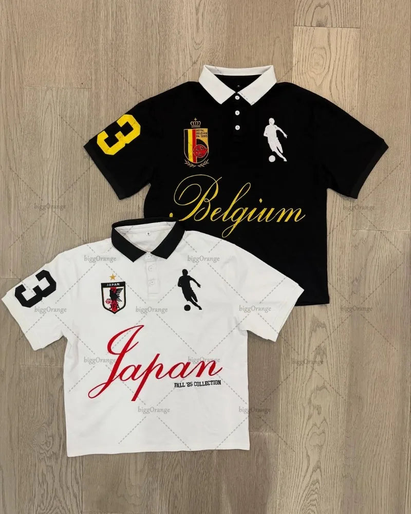 High Street Trendy Brand Harajuku Streetwear Polo Shirt Men Hip Hop Gothic Punk Retro Lapel T-shirt Casual Y2K Graphic Top Women