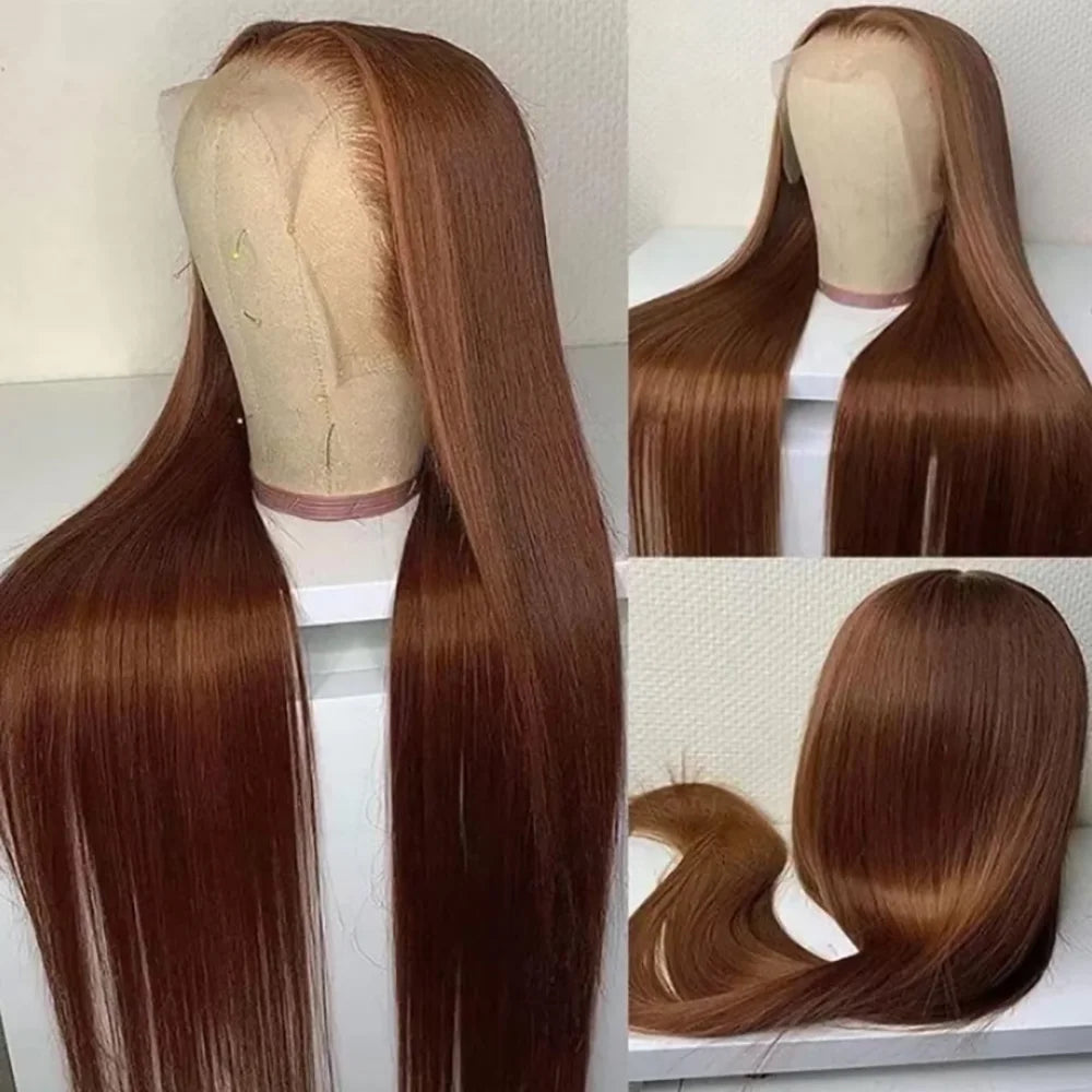 #4 Chocolate Brown Straight Human Hair Wig Chocolate Brown Straight 13x6 Lace Frontal Human Hair Wig 200 Density For Women