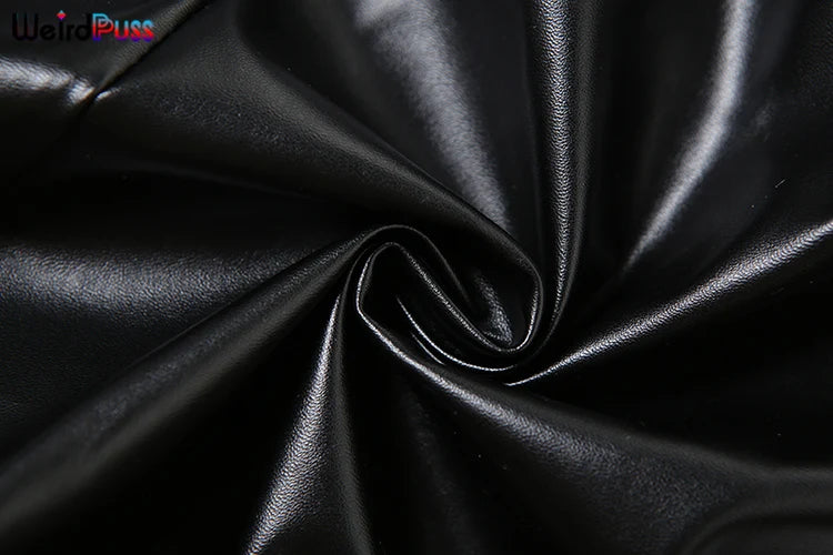 Weird Puss PU Hipster Leather 2 Piece Set Women Fall Trend v-Neck Cross Sash Sexy Crop Tops+Shorts Matching Streetwear Outfits