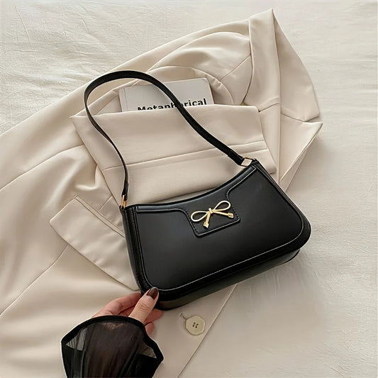 Solid Color Bowknot Shoulder Bag, Elegant Small Square Bag, Suitable for Women Handbags, Zipper Closure,Fashion Underarm Bag,