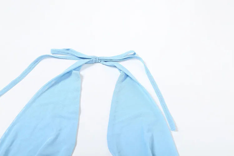 Weird Puss See Through Women 2 Piece Set Y2K Halter Swing Collar Seashell Tank Tops+Ruched Waist Maxi Skirts Midnight Clubwear