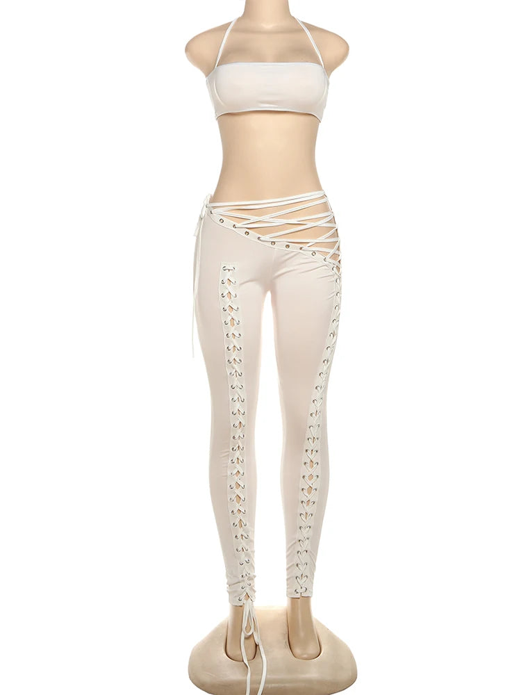 Halter Camisole & Shirring Hollow Pants Set — Women's Clubwear
