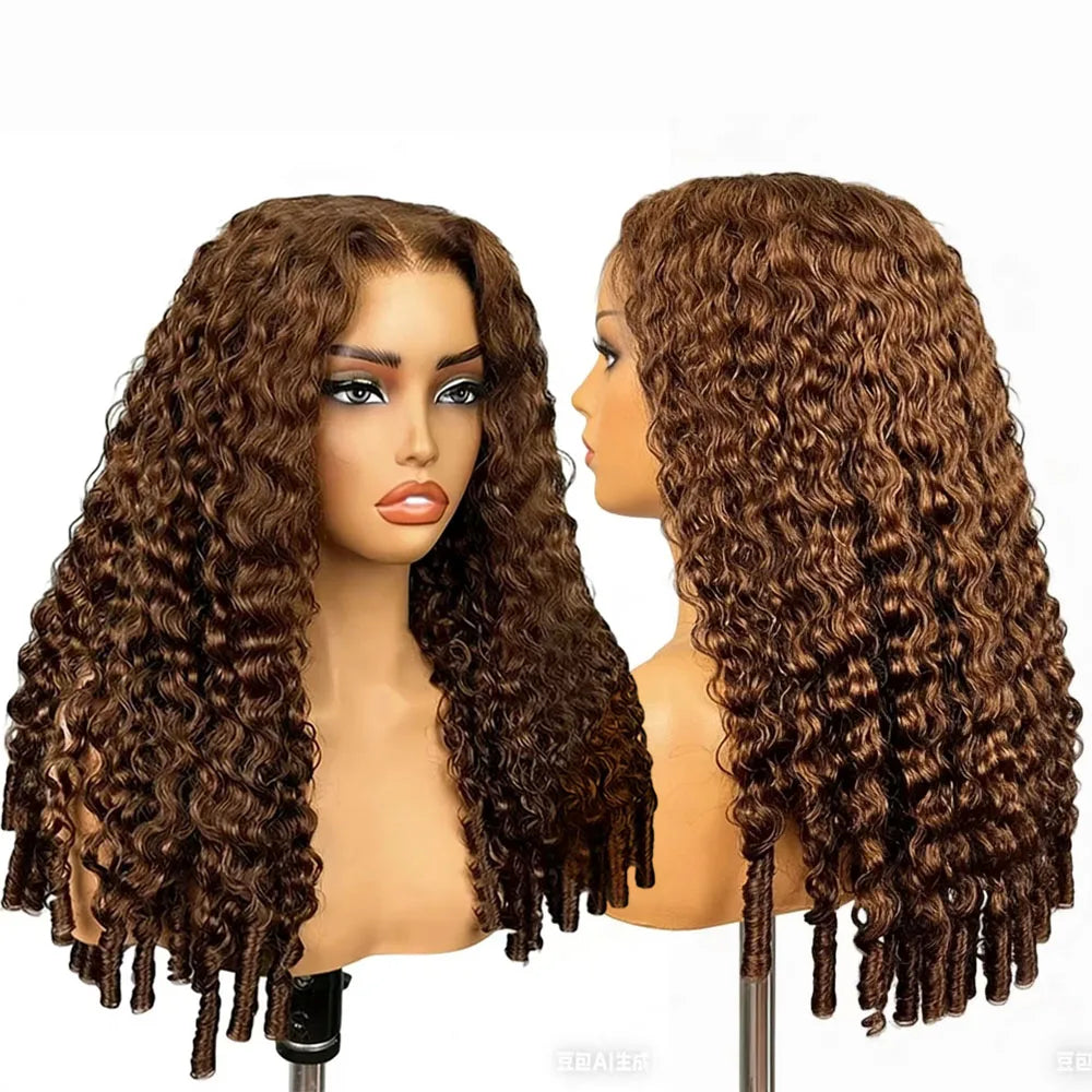 Chocolate Brown Burmese Curly 13x6 Lace Frontal Wig Invisible Strap 360 HD Full Lace Front Wigs Wear Go Glueless Human Hair Wigs