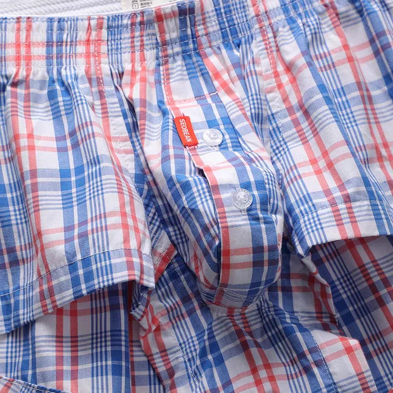 SEOBEAN Men's plaid Trunks Pajama Shorts Casual Tracksuit100% Cotton Comfortable Breathable Sleepwear