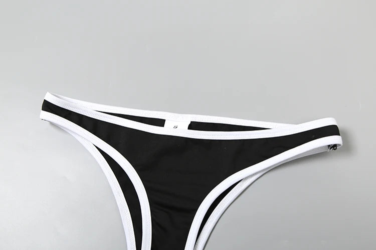 Weird Puss Patchwork 2 Piece Set Women Swimsuit Beach White Border Halter Bra Tops+Panties Basic Skinny Clubwear Vacation Suits