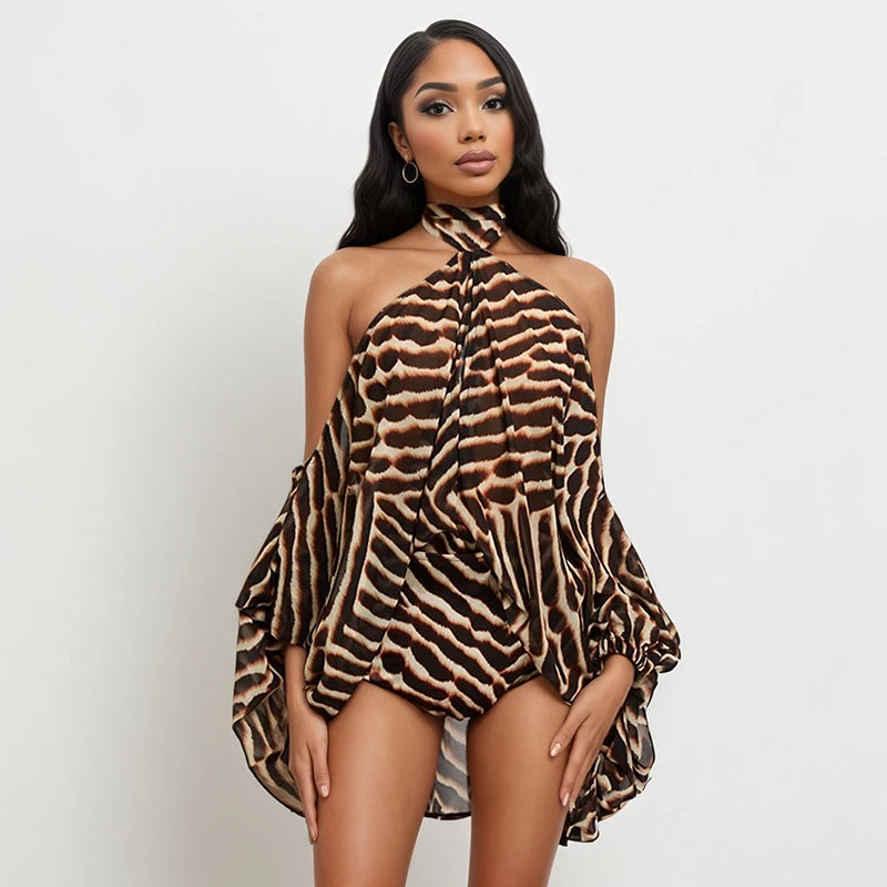 American style neck hanging off shoulder personalized top, tight shorts, printed two-piece set