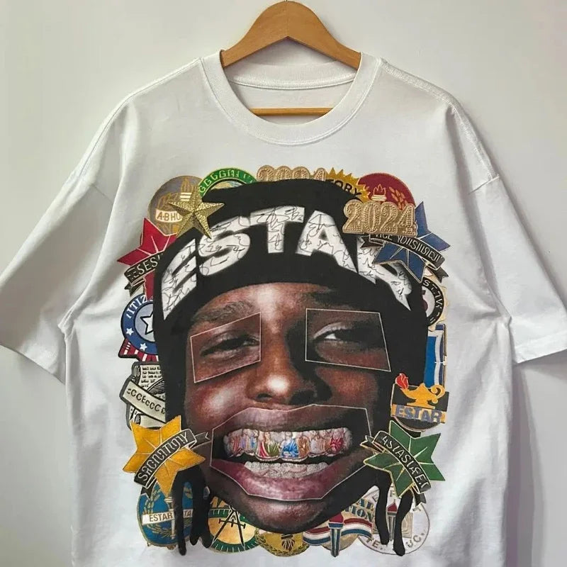 New Harajuku Couple Cartoon Pattern Graphic T Shirts Hip Hop Goth Oversized T Shirt Loose Round Neck Short Sleeved Streetwear