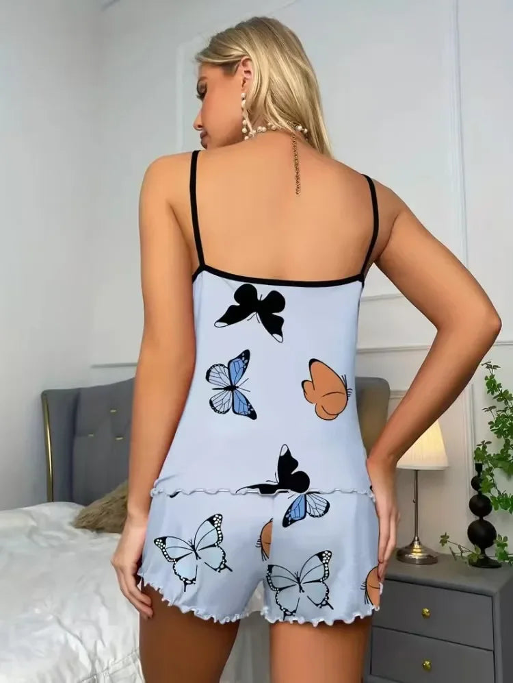Sexy Summer Women's Sleepwear Two-Piece Set Strap Home Clothes Short Pants Casual Vest Home Comfortable Breathable Nightgown