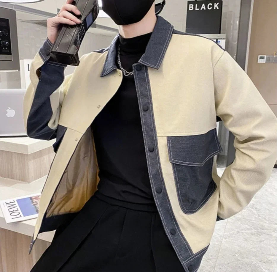 V-neck Button Denim Jackets Man Casual Vintage Outwear Designer Y2k Elatic In Lowest Price Low High Quality Cowboy Coat for Men