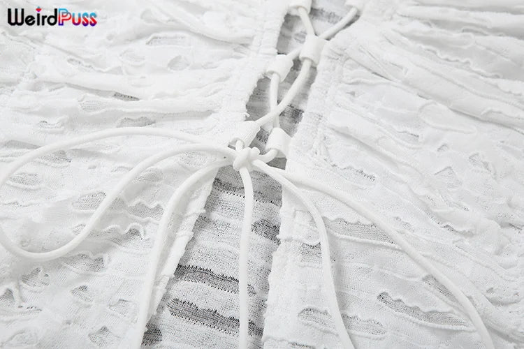 Weird Puss Ripped Chic Crop Tops Women Autumn Elegant Shirring Square Collar Elegant Ruched Full Sleeve Solid Streetwear Tees