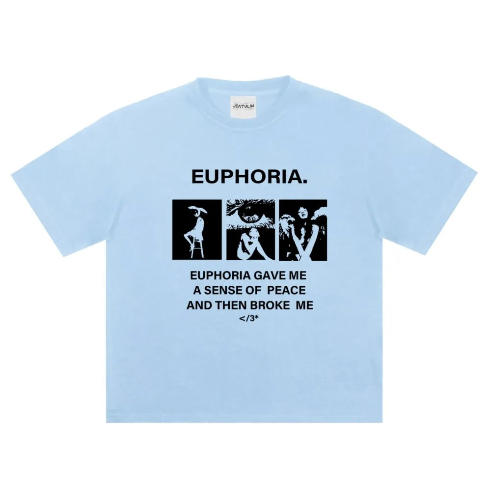 Harajuku Oversized Streetwear Women's Clothing EUPHORIA Graphic Print Tshirt Cotton Hip Hop Korean Short Sleeve Top Tee Goth Y2k