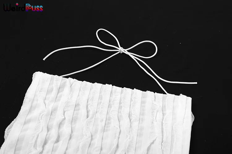 Weird Puss Ruffles Women Sexy 2piece Set See Through Low-Neck Camisole+Peach Hip Skirts Vacation Midnight Clubwear Matching Suit