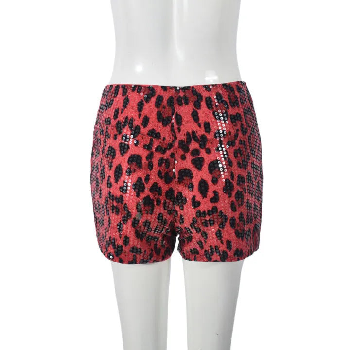 HLJ&GG Y2K Summer New Letter Tank Top Two Piece Sets Women Round Neck Sleeveless Vest + Sequin Leopard Shorts Outfits Streetwear