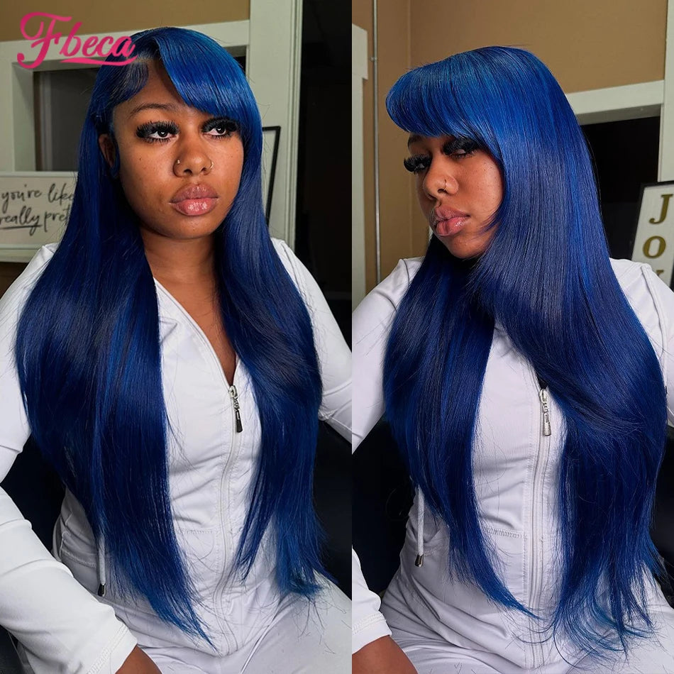 Blue Colored Human Hair Wig 13x4 Lace Frontal Wigs Straight Lace Front Human Hair Wig For Women Brazilian Remy Human Hair Wig