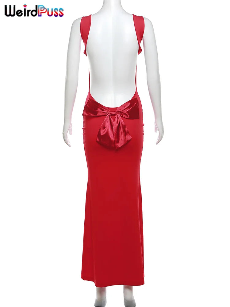 Bow Lace-Up Backless Mermaid Maxi Dress — Women's Evening