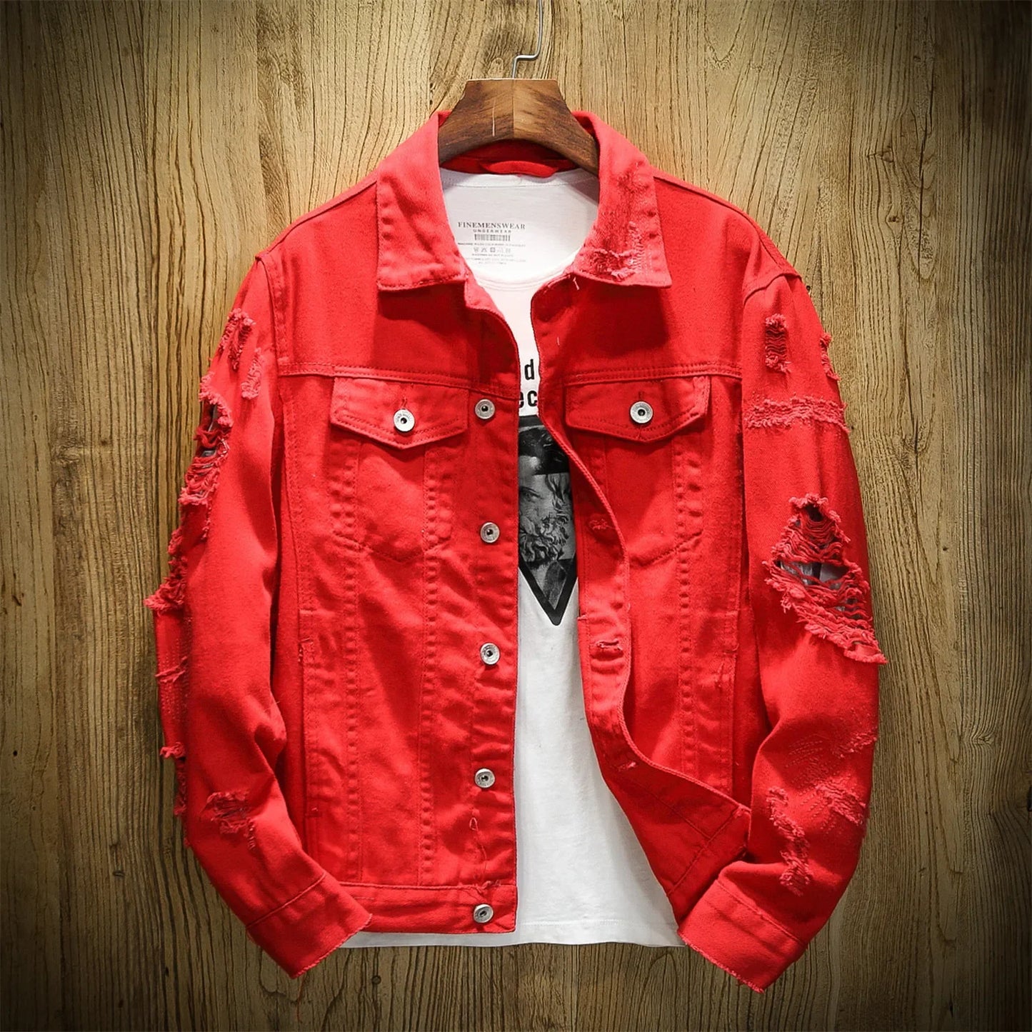 Jackets Men Denim Coats Hole Jacket Casual Loose Single Breasted Turn Down Collar Full Sleeve Simple Autumn Winter Coat