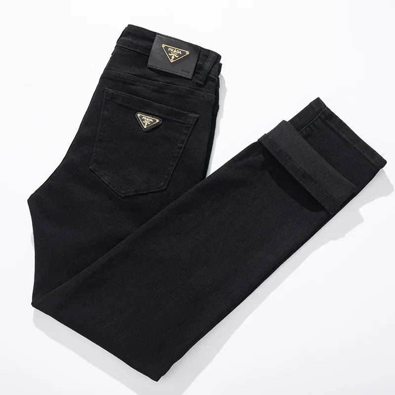 PL Pure Black High-Quality European Style Men's Jeans Slim Fit Smooths Your Silhouette Straight Leg Casual Trousers For Autumn/W