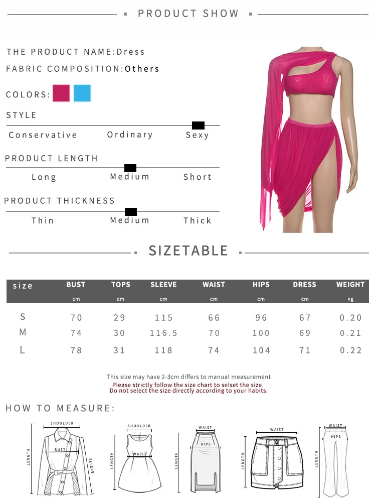 Weird Puss Y2K Sexy 2 Piece Set Women See Through Midnight Irregular Full Sleeve Crop Tops+Ruched Split Skirts Matching Clubwear