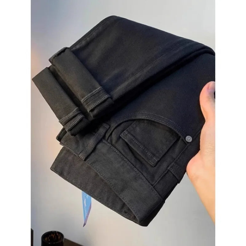 Spring Autumn Men's Elastic Slim Fit Casual Jeans Trendy Loose High End Brand Fashionable Long Trousers Popular Style