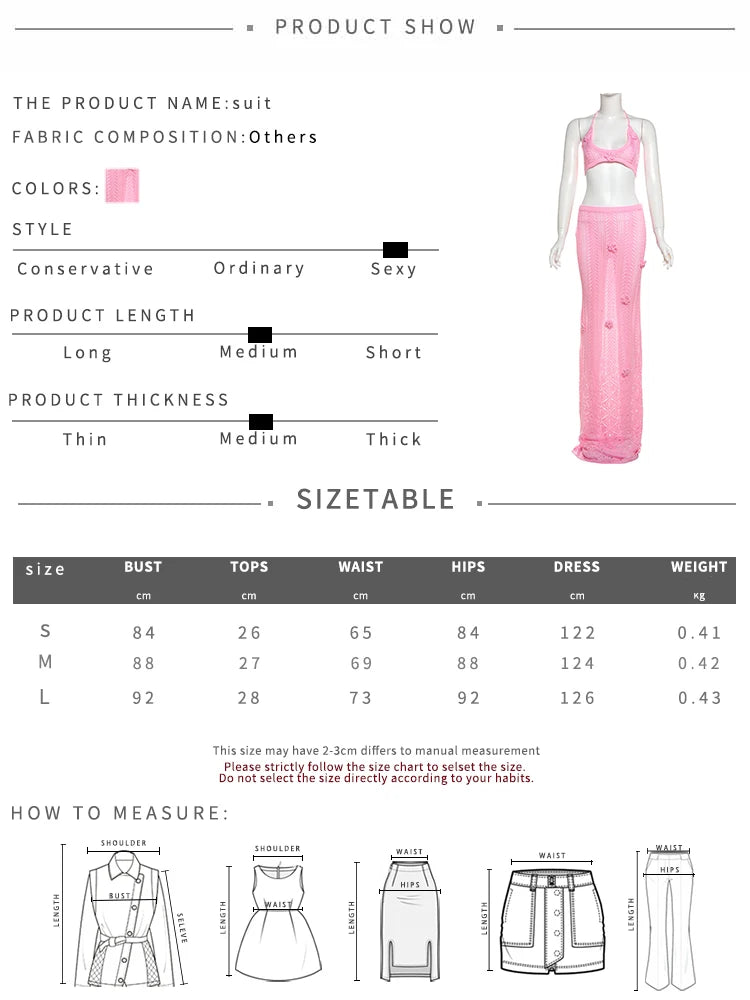 Weird Puss Beach Crochet Women Summer 2 Piece Set Applique Halter Bandage Camisole+Maxi Skirts Sexy Matching Vacation Clubwear