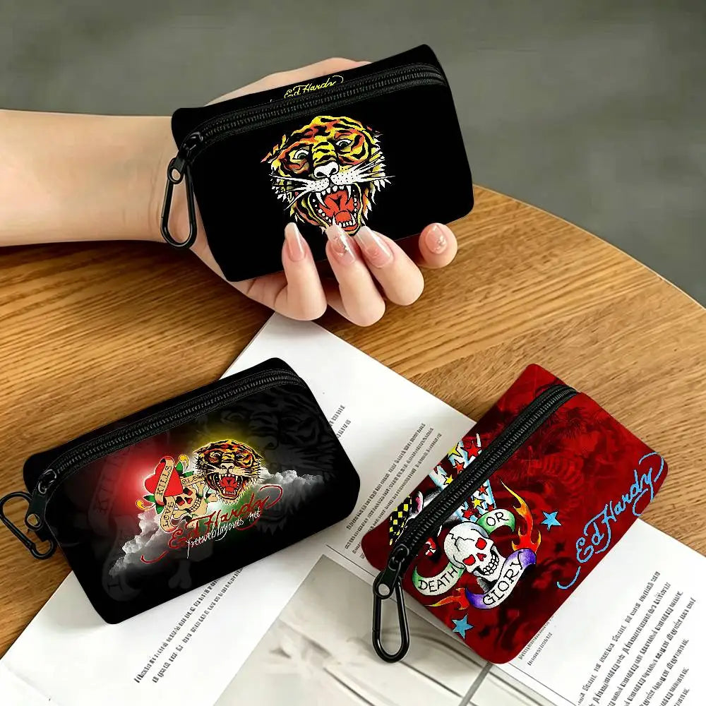 Fashion Brand E-Ed H-Hardy Oxford Fabric Mini Coin Wallet Smooth Zipper Hanging Design Multi-use Small Storage Bag For Travel