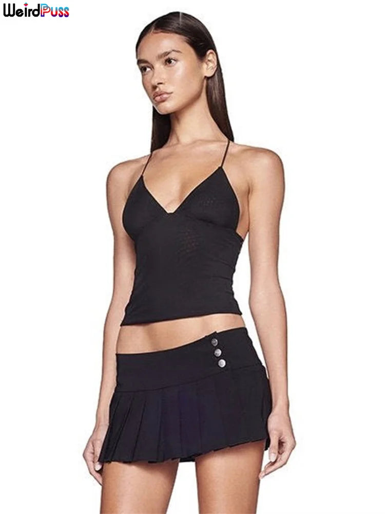 Weird Puss Halter Neck Women Crop Tops v Neck Backless Spaghetti Strap Butterfly Sexy Summer Fashion Clubwear Nightout Wild Vest