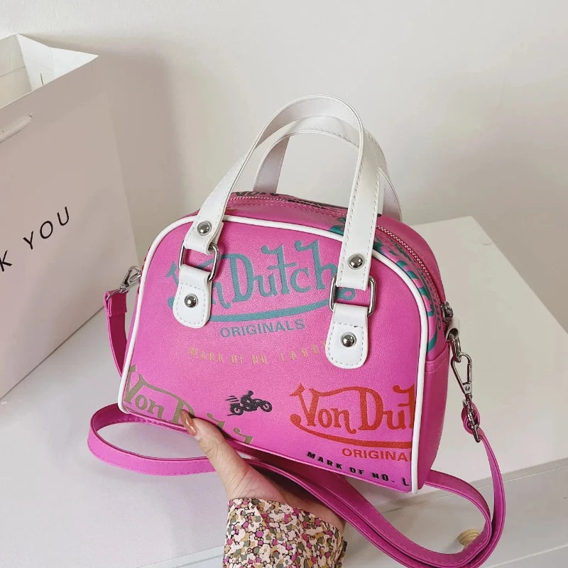 Versatile Printed Shoulder Bags Dual White Handles Detachable Strap Tote Bag Y2K Women Street Daily Fashionable Crossbody Purse