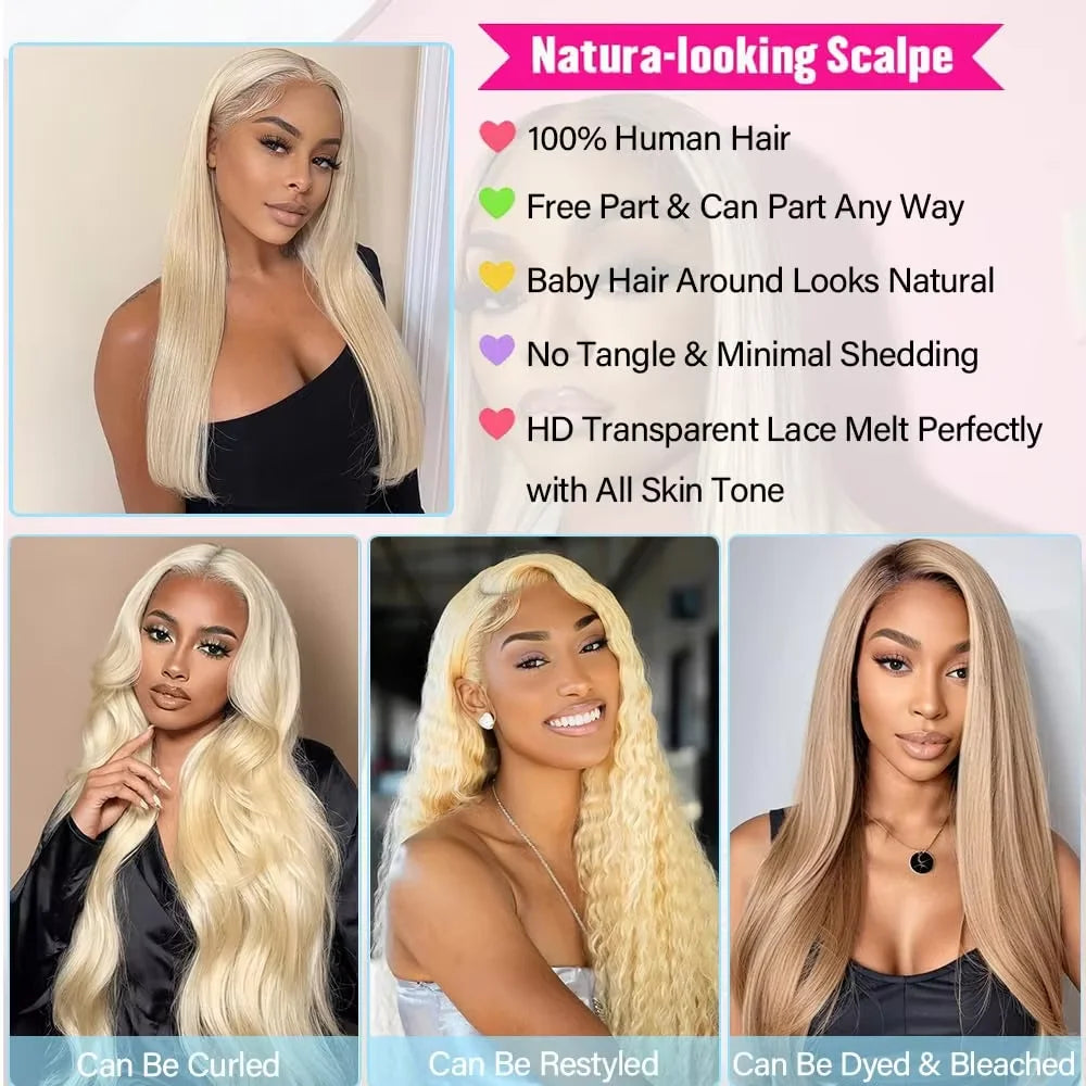 30 Inch 613 13x6 Lace Front Wig Human Hair 200 Density 613 Lace Front Wig Human Hair Straight Blonde Wig Human Hair Pre Plucked