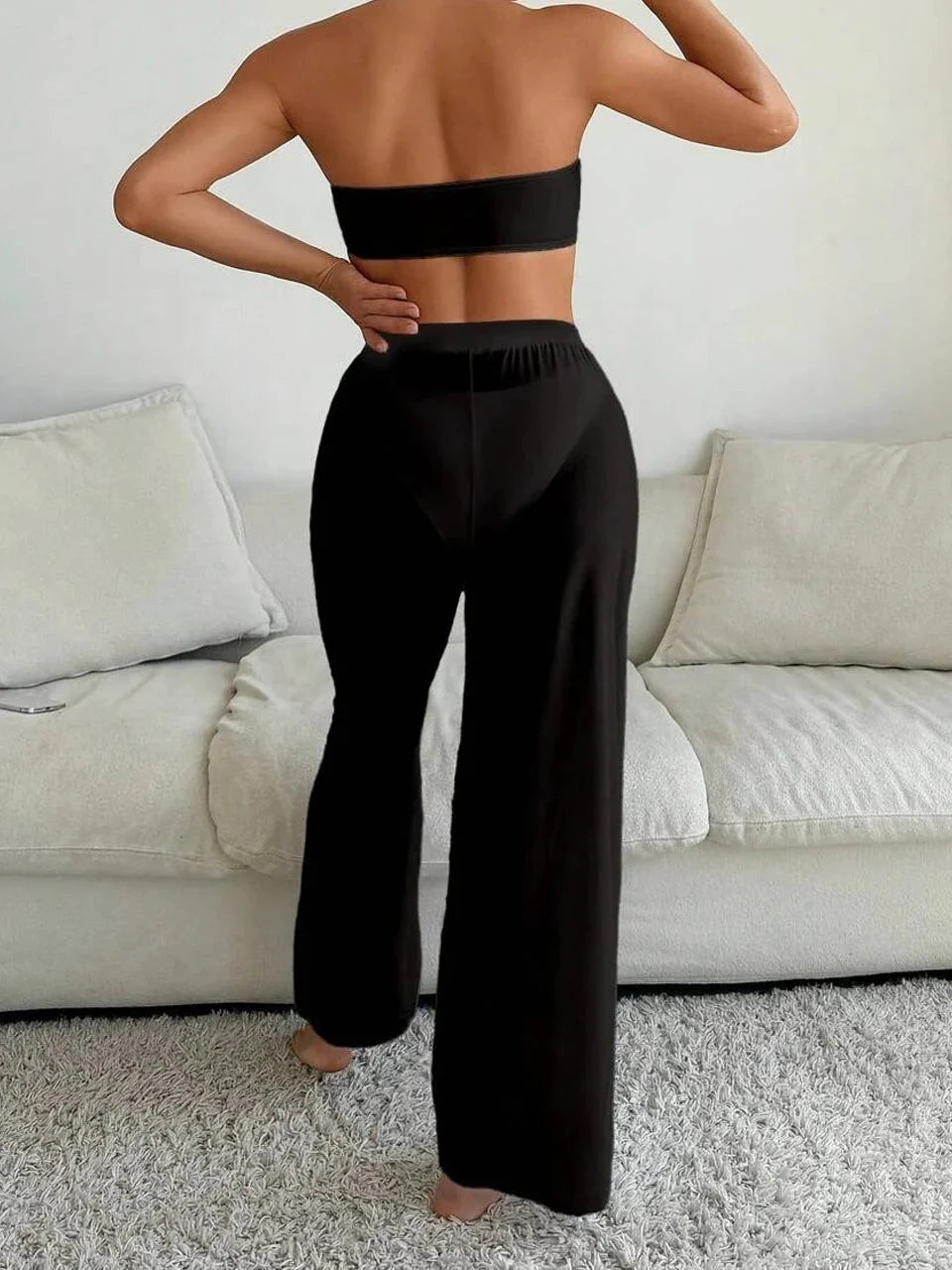 3pcs Tie Front Bandeau Bikini Set 2026 Women Triangle Swimwear Female Printed Swimsuit With Beach Pants Sexy Padded Bathing Suit