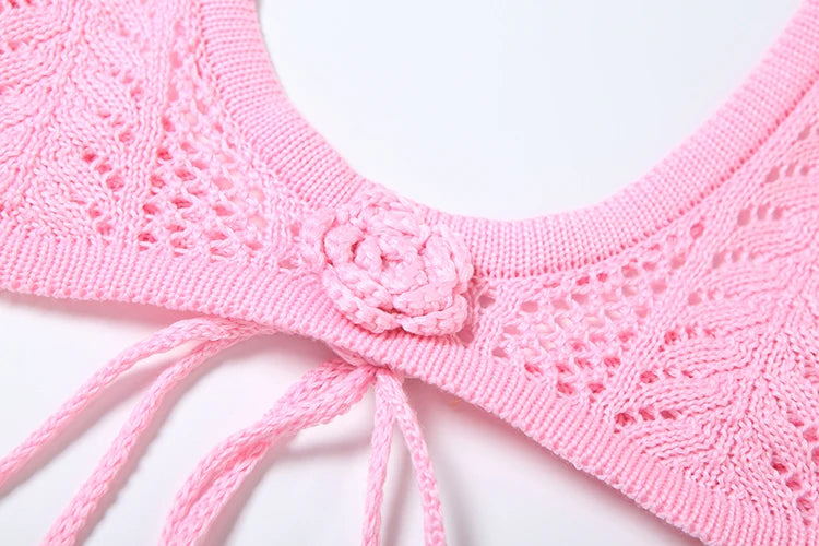 Weird Puss Beach Crochet Women Summer 2 Piece Set Applique Halter Bandage Camisole+Maxi Skirts Sexy Matching Vacation Clubwear