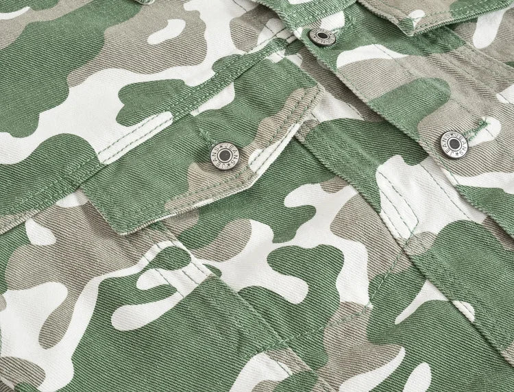 2025 New Men's Camouflage Printed Denim Jackets Spring Autumn Long Sleeve Lapel Button-up Casual Jean Coats Fashion Men Clothing