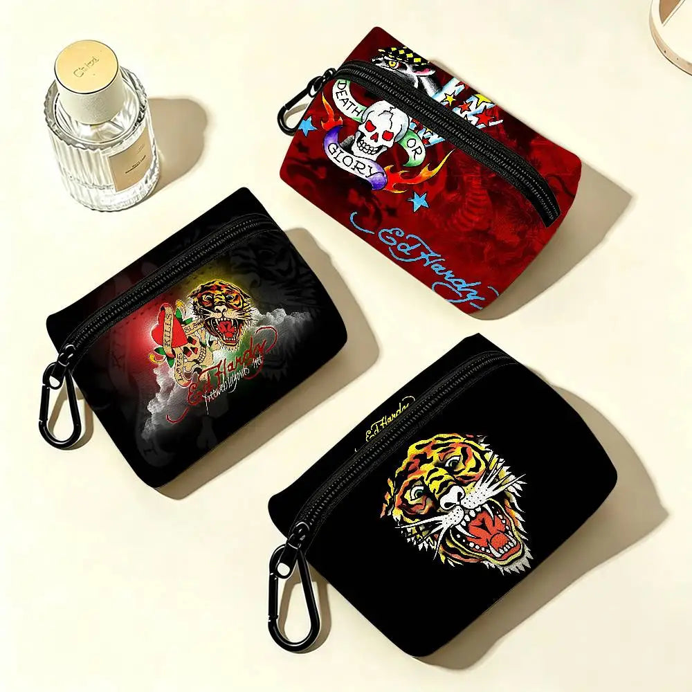 Fashion Brand E-Ed H-Hardy Oxford Fabric Mini Coin Wallet Smooth Zipper Hanging Design Multi-use Small Storage Bag For Travel