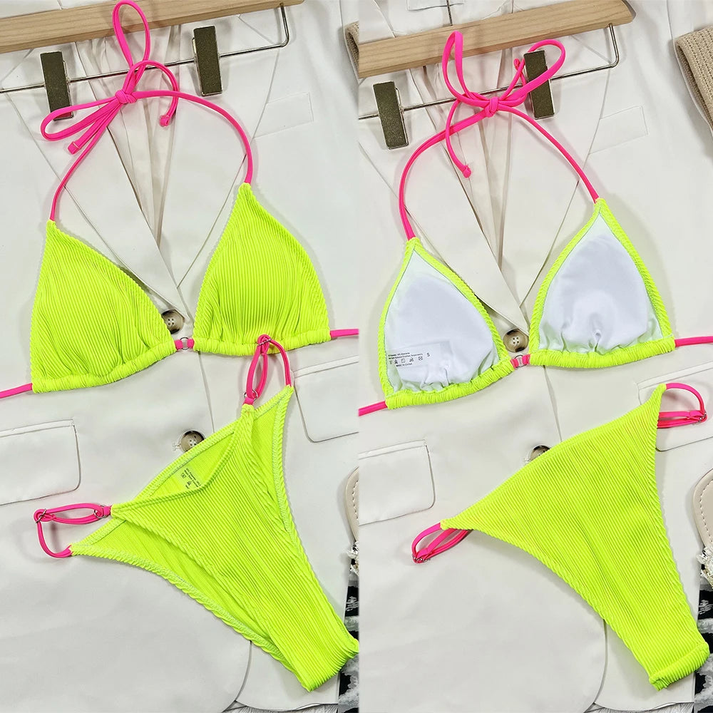 Una-Shop Solid Color Bikinis Sets With Adjustable Straps Trendy Swimsuit For Women Summer Beach Swim Pool Party Bikini Swimwear